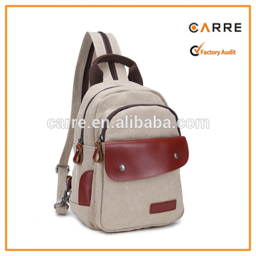 stylish small leather trim canvas back pack women chest bag