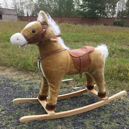 2016 new design wooden rocking horse toy plush rocking horse can bray