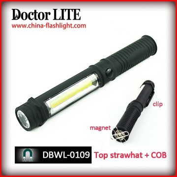 Pen torch light with clip,Strawhat LED+COB LED Work Light ,plastic COB work light with magnet,pocket led working light