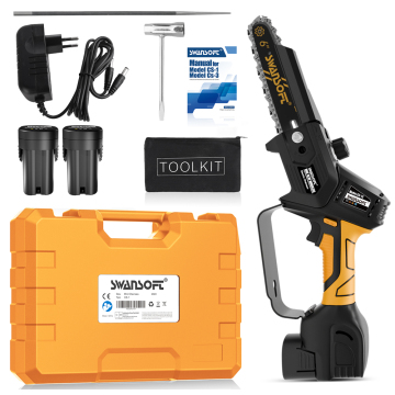 SWANSOFT CS-1s 6'' MINI CHAINSAW - Auto-Oiling Chain Lubrication, Cuts Through Hardwood Efficiently