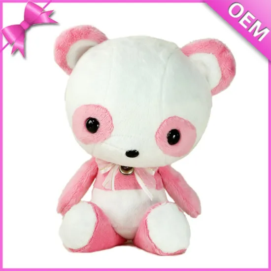 Promotional custom cute panda stuffed animal, plush pink panda soft toy with ribbon