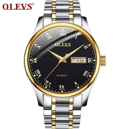 2021 Lover's Watch with Double Calendar and Steel Band Gift Set: The 5568 Olevs Couple Watch