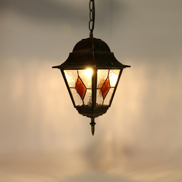 Classic Antique Gold Stained Glass LED Bulb Ceiling Light Pendant Lantern
