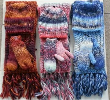 Winter Warm Knitted Cap, Scarf, Gloves Set (KS-2122)
