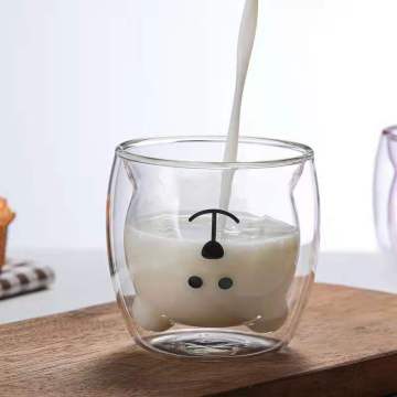 Cute Bear Double Wall Glass Mug for Coffee & Milk