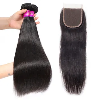 Grade 7A 9A Straight Remy Virgin Peruvian Human Hair Weaving 3Pcs 4Pcs Lot With 4X4 Silk Base Lace Closure