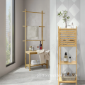 Space-Saving Bamboo Furniture: Multi-Functional Rack for Bathroom Shelving, Storage, Chair Seat, and Towel Holders