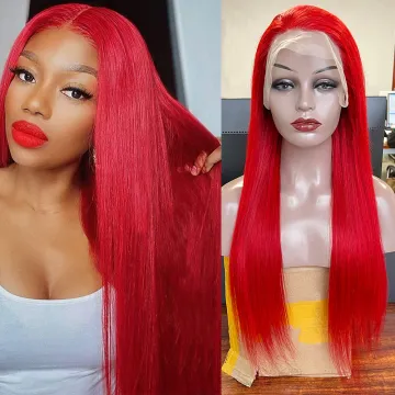 100% human hair wigs lace front ,13*4 transparent lace human hair wig red color,wholesale lace wig human hair wigs