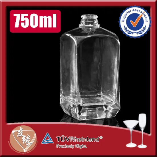 High white glass vodka 750ml clear french square glass bottle