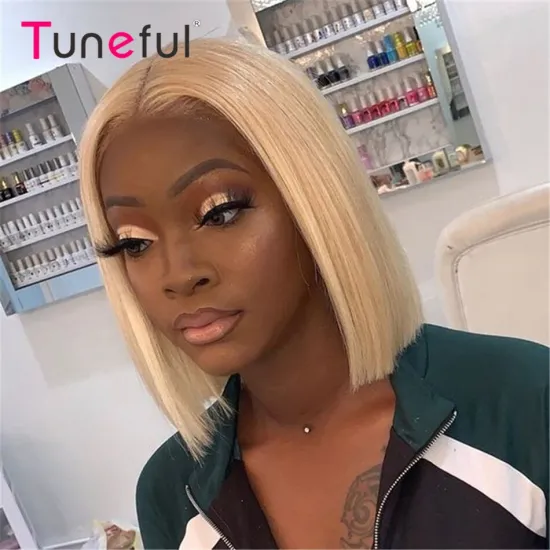 HD 613 Transparent Blonde Human Hair Full Lace Wig, Ombre Bob Half Lace Front Wig Human Hair, Blonde 613 Hd Lace Frontal Bob Wig