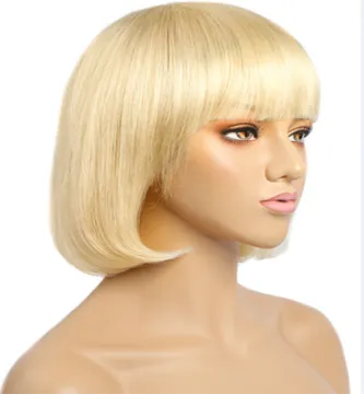 Megalook 8-14 Inch No Lace Human Hair Wigs With Front Fringe Bangs,Brazilian Virgin Short Bob Hair Wig For Black Women.