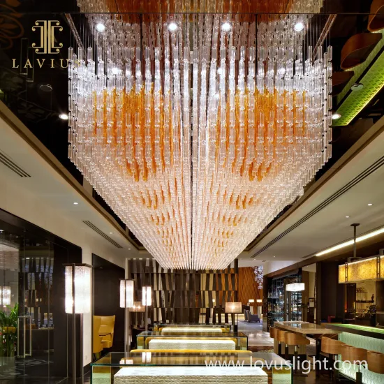 Cuboid golden yellow conference hall chandelier Hall chandelier creative custom chandelier lounge chandelier