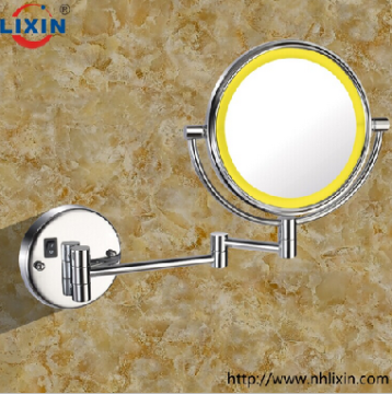 Chrome arm wall mounted 8" LED adjustable pivoting satin aluminum alloy mirror