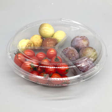 Disposable Round 3 Compartments PET Plastic Fruit Tray with Lid