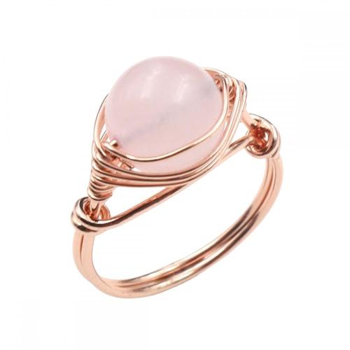 Assorted Rose Quartz Beads Rings Owl Shape Ring for Women Pink Rose Quartz Heart Rings for Girl Women Wedding Adjustable ring