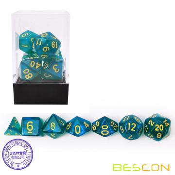 Набор кубиков Bescon Moonstone Dice Peacock Blue, Полиэдральный RPG набор кубиков Bescon с эффектом лунного камня