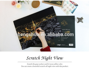 2015 Latest Scratch Night View,Scratch Art Paper,Wholesales Scratch Art 3D Postcard With Pen For Children And Adult
