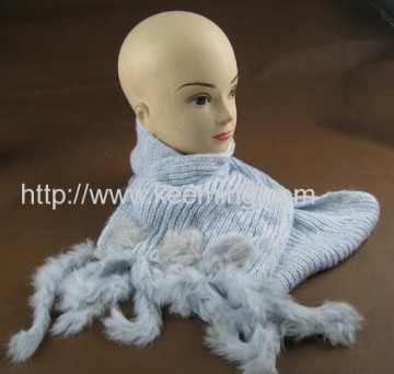 100% Acrylic Soft Fashionable Scarf With Rabbit Fur 