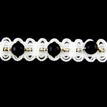 Braid Ribbon Trim, Made of Imitation Pearl and Beads Chain at Centre, Available in Various Colors