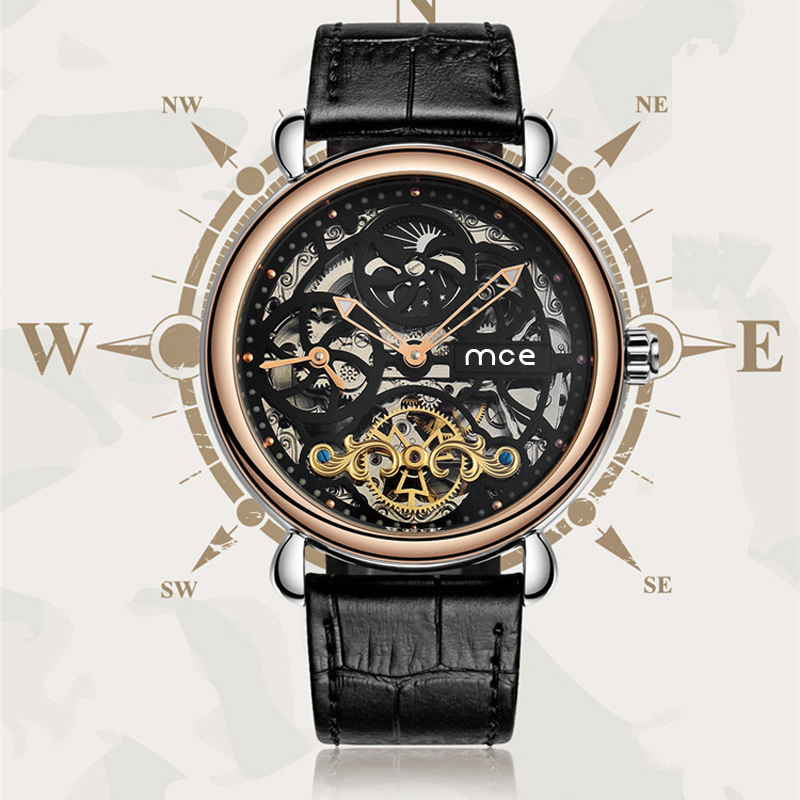 Genuine Leather Fashion Luxury Skeleton Wrist Watch