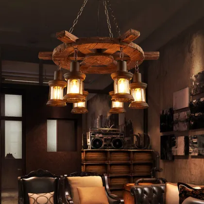 2021 European Indoor Hotel Wedding Lighting: Vintage Rustic Wooden Chandelier