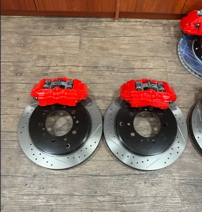 Tuning Brake Systems: BBK Electronics Big 8 Piston Brake Kit in Red with Drilled Slotted Disc for LS500, LS300, LC200, LC300, LX570, ES, GX