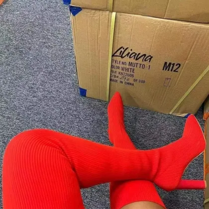 Women's High Tube Elastic Knitting Heel Over Knee Boots