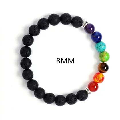 8mm Black Lava Energy Stone Buddha Lion Head Yoga Bracelet - Handmade Seven Chakra Seven Chakras Accessory