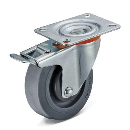 Flat plate swivel TPR caster with total brake