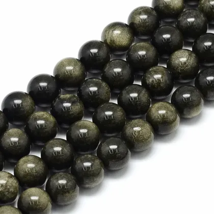 Pandahall 8mm Natural Round Golden Sheen Obsidian Beads: Unique Gemstone Jewelry Supplies