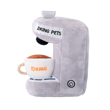 D KING Customized Chewing Squeaky Dog Toy Plush Coffee Machine Stuffed Dog Squeaky Toy