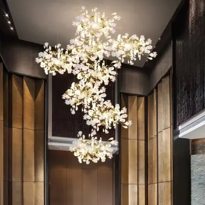 Ceramic Flower Ginkgo Leaf Long Chandelier