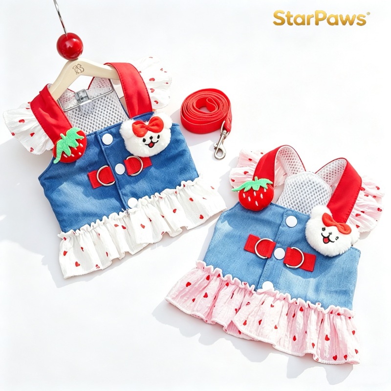 Breathable Cat Denim Dress with Harness