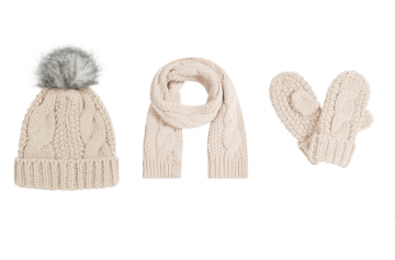 Ladies Cable Knitted hat scarf and gloves