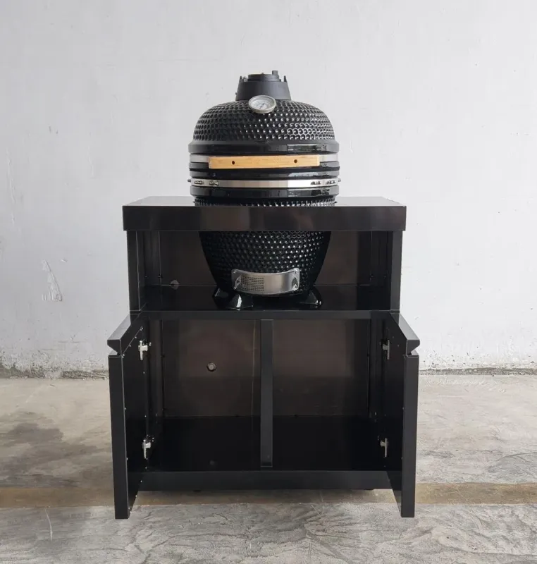 18" 304 Stainless Steel Kamado Ceramic Smoker Grill with Charcoal Patio Cabinet BBQ Egg Design