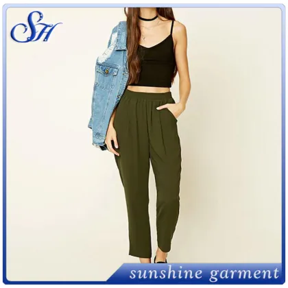 High quality basic style ladies chiffon harem pants