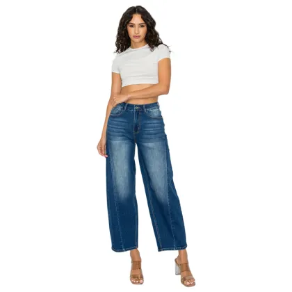 Women Casual Medium Blue Cropped Jeans Stretch Denim Pants