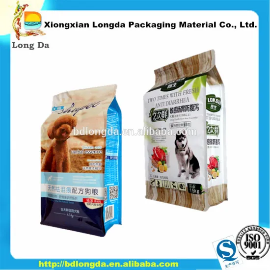 plastic square flat bottom gusset bag for dog food packaging