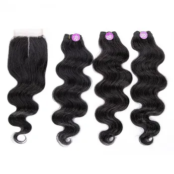 Brazilian Body Wave 4*4 Swiss Lace Closure Middle Part 8-20 Inch Natural Color Human Hair  bundles