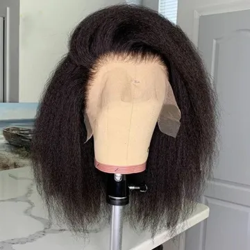 Kinky Straight Wig 13x4 Lace Front Human Hair Wigs, Remy Brazilian Lace Frontal Wig ,180 Density Italian Yaki Human Hair Wig