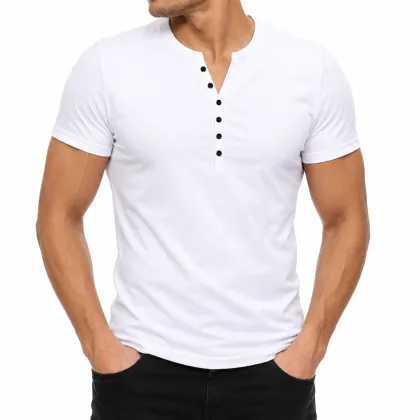 Men's Short Sleeve Henley Shirt T-Shirt