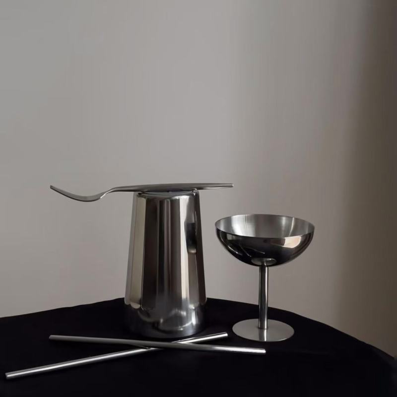 Artistic Metal Cutlery Set with Transparent Accents