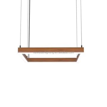 Modern Nordic Macaron Wood Ring Pendant Light - 45cm Square Chandelier with LED Loop for Living Room Décor