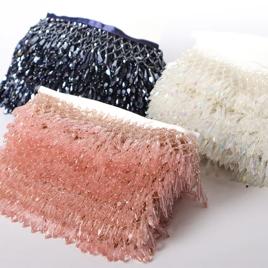 5 CM Iridescent Glass Crystal Beaded Lace Trim, Mesh Weaving Fringe, and Tassel Trim for Fashion