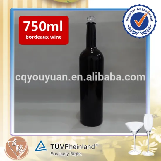 Wholesale custom logo black colored 750ml spirits glass wine bordeaux bottle