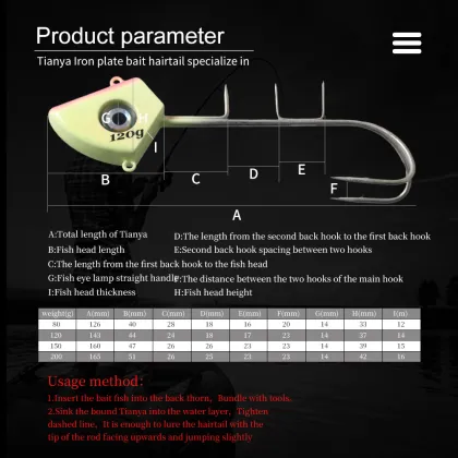 Glow-in-the-Dark Double Hook Lead Head for Deep Sea Fishing (80-200g)