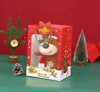 Christmas Decorations Drawstring Red Paper Gift Bags