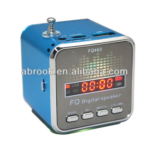 USB SD card fq mini cube speaker with Clock/Alarm Clock/Battery Display function