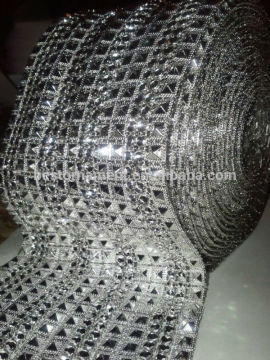Acrylic Silver Rhinestone Mesh Ribbon