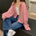 Women Lightweight Stripe Zip Up Cardigan